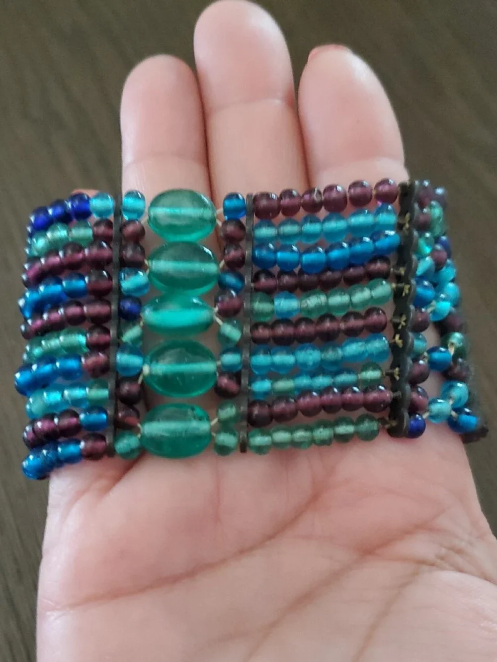 Gorgeous Vintage Turquoise & Purple Multistrand Beaded Bracelet Chunky Bold West